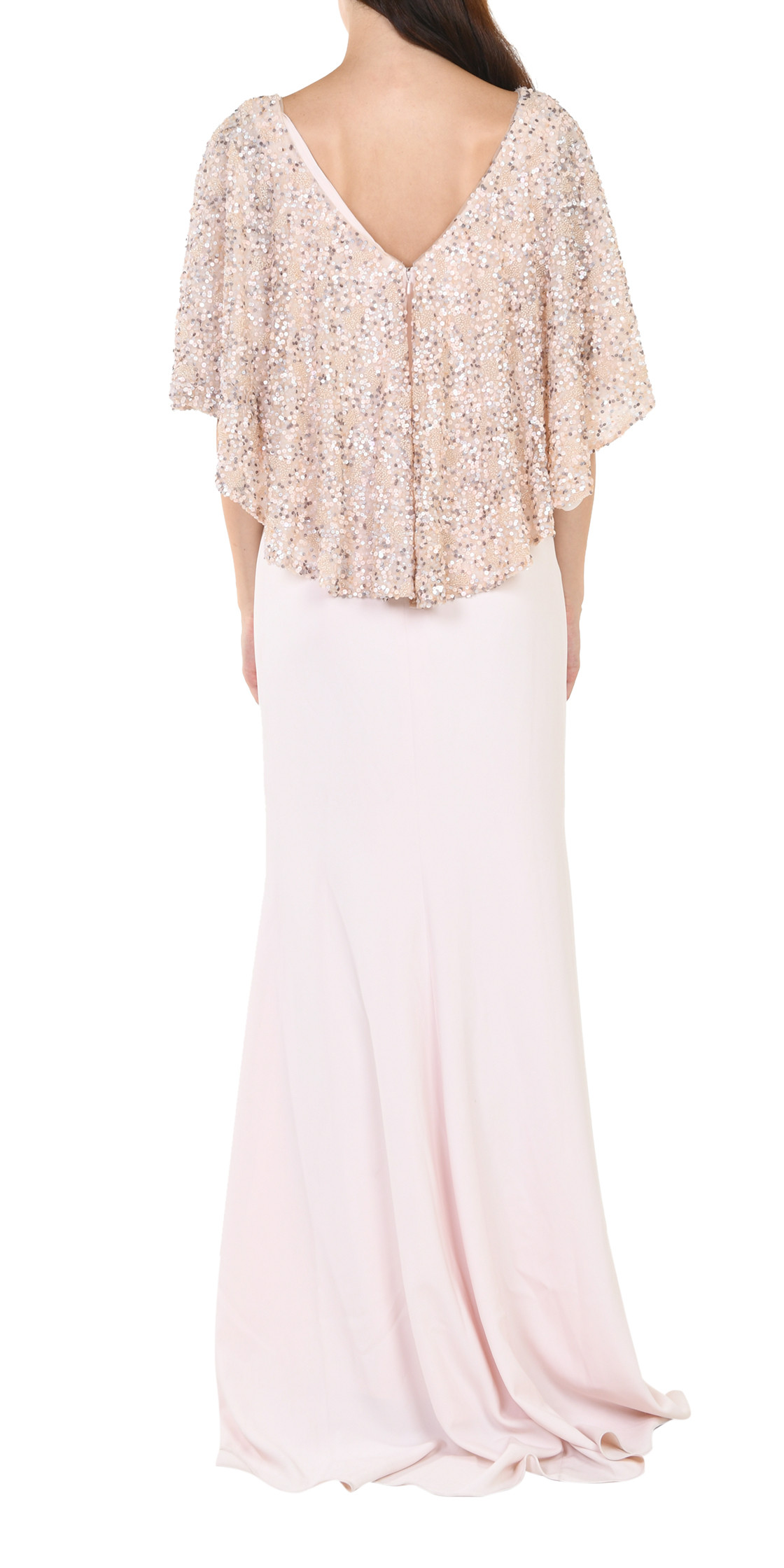 Badgley Mischka Sequin Cape Gown 