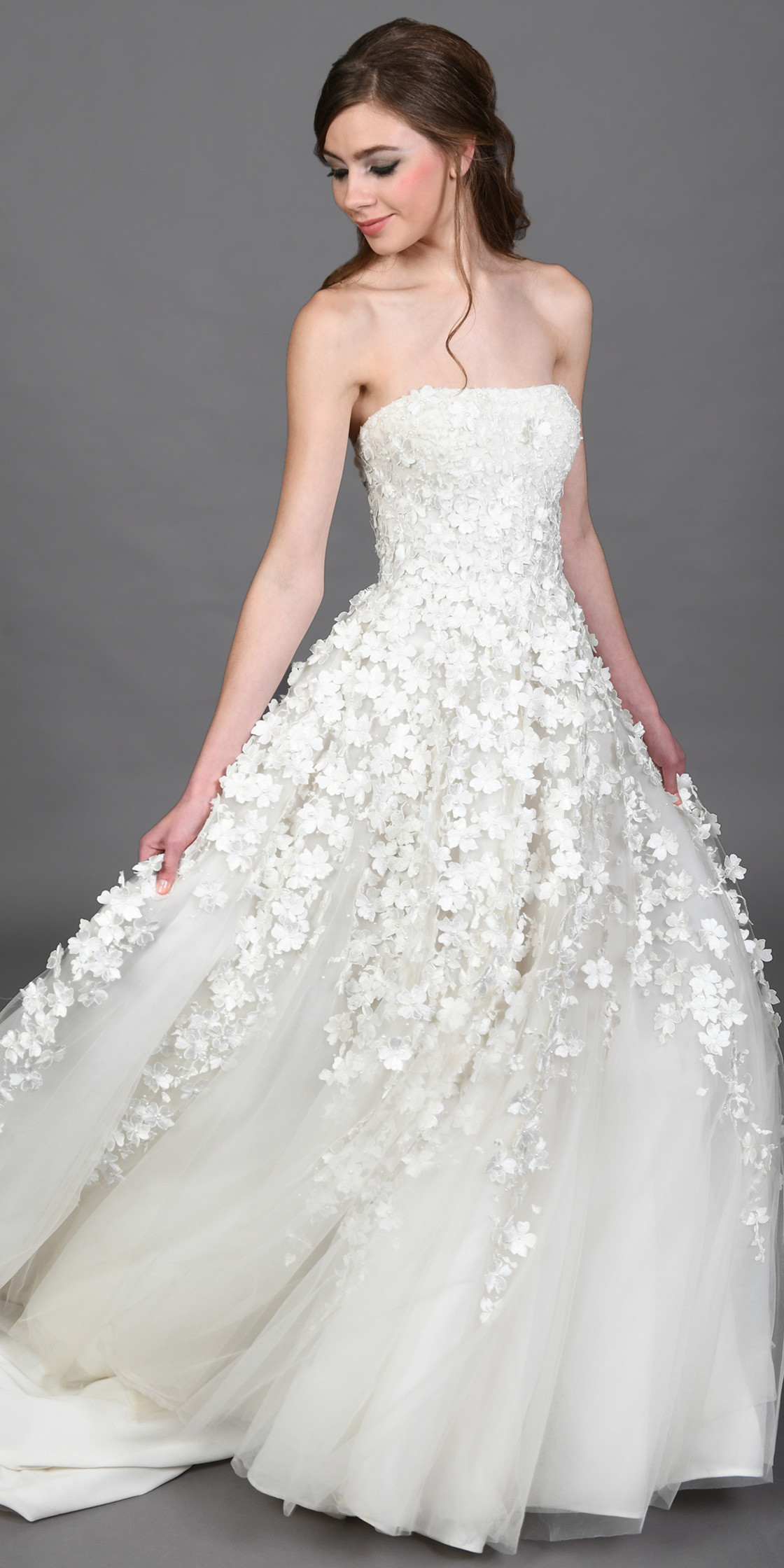 Sandy Nour 3D Floral Appliqued Gown Wedding Dress Rental Lebanon Rent a dress Designer 24 D24
